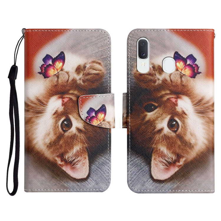 Custodia in pelle flip orizzontale con motivo dipinto con supporto, slot per schede e portafoglio, For Samsung Galaxy A20e