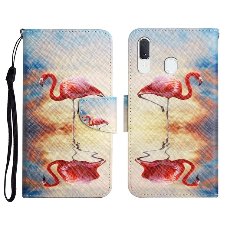 Custodia in pelle flip orizzontale con motivo dipinto con supporto, slot per schede e portafoglio, For Samsung Galaxy A20e