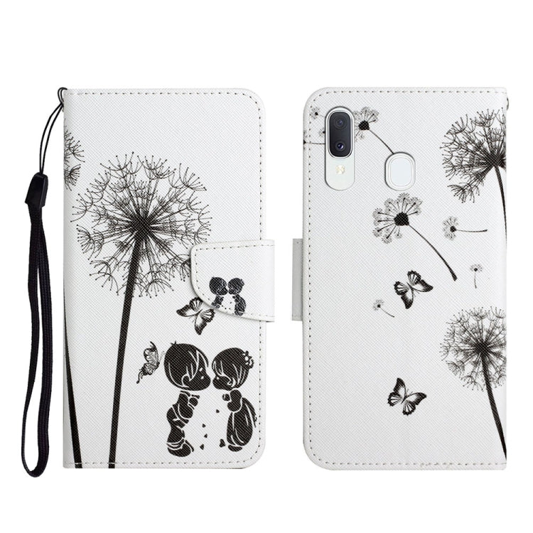 Custodia in pelle flip orizzontale con motivo dipinto con supporto, slot per schede e portafoglio, For Samsung Galaxy A20e