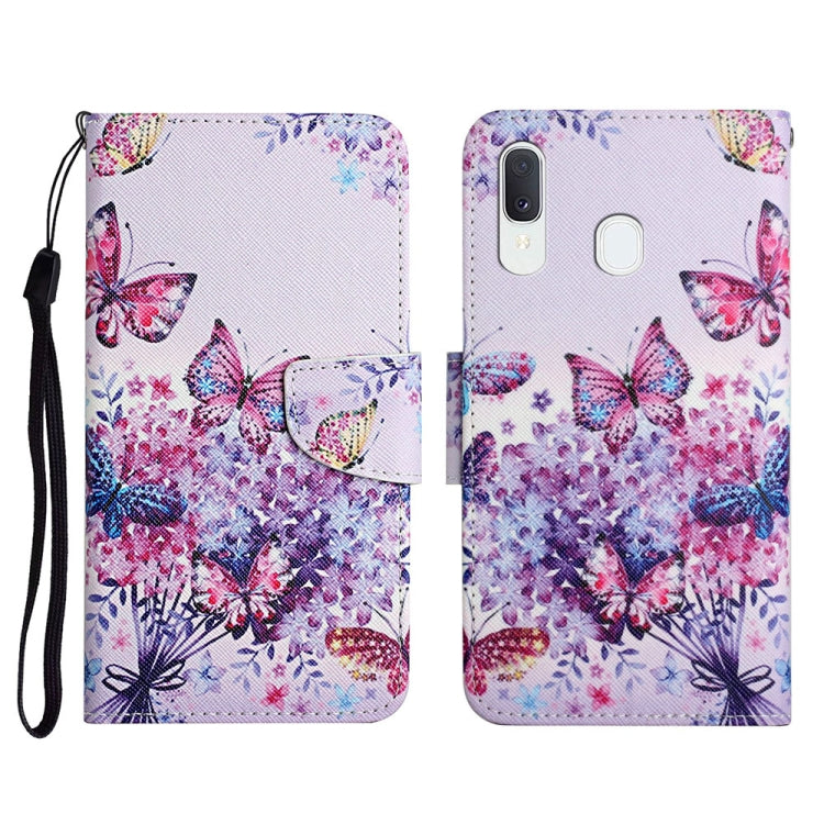 Custodia in pelle flip orizzontale con motivo dipinto con supporto, slot per schede e portafoglio, For Samsung Galaxy A20e