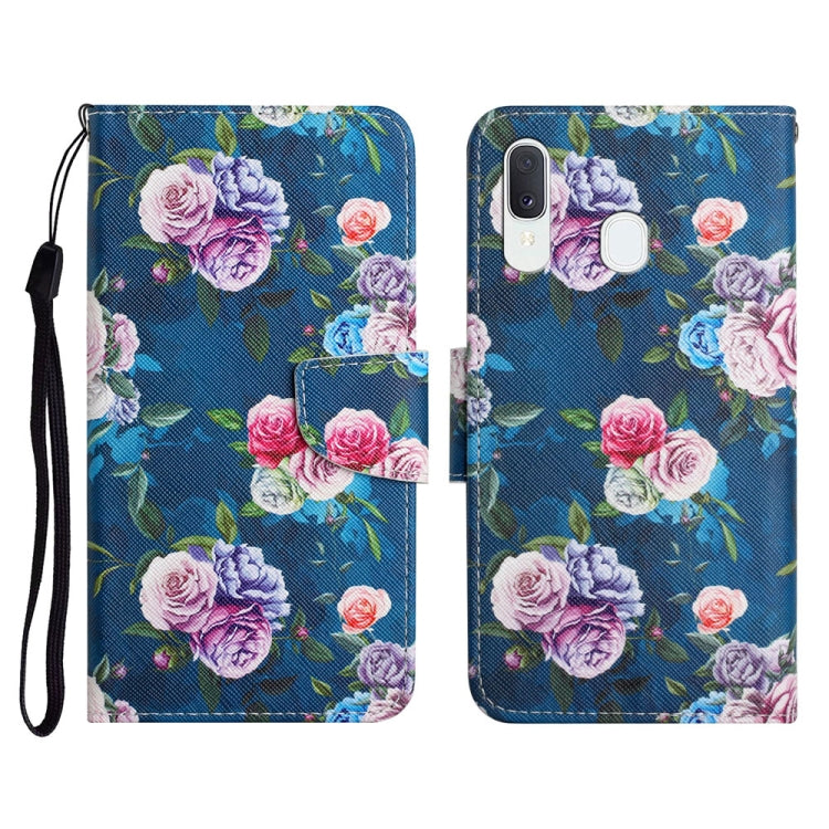 Custodia in pelle flip orizzontale con motivo dipinto con supporto, slot per schede e portafoglio, For Samsung Galaxy A20e