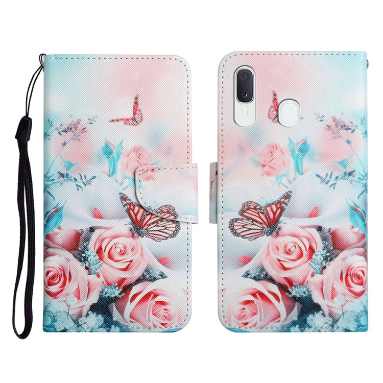 Custodia in pelle flip orizzontale con motivo dipinto con supporto, slot per schede e portafoglio, For Samsung Galaxy A20e