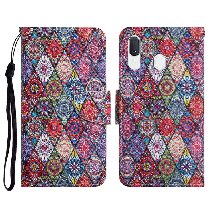 Custodia in pelle flip orizzontale con motivo dipinto con supporto, slot per schede e portafoglio, For Samsung Galaxy A20e