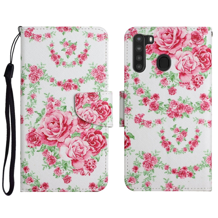 Custodia in pelle flip orizzontale con motivo dipinto con supporto, slot per schede e portafoglio, For Samsung Galaxy A21