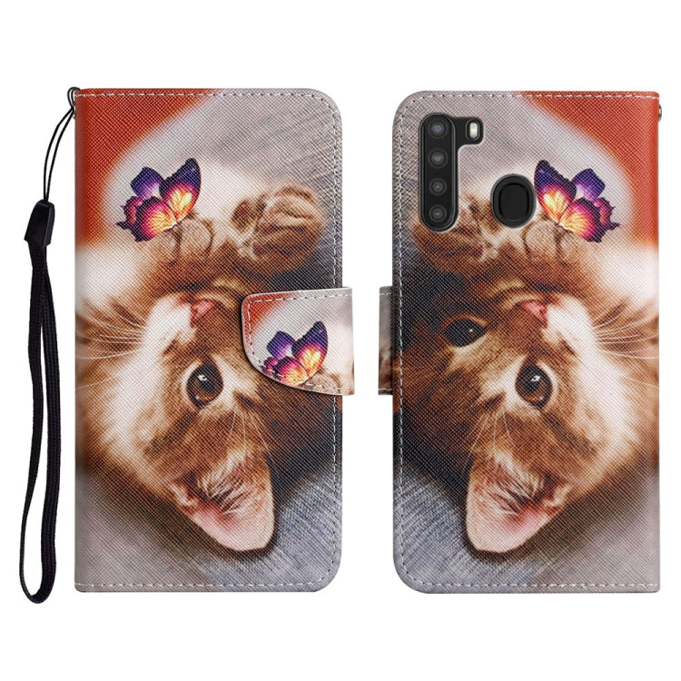 Custodia in pelle flip orizzontale con motivo dipinto con supporto, slot per schede e portafoglio, For Samsung Galaxy A21