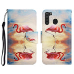 Custodia in pelle flip orizzontale con motivo dipinto con supporto, slot per schede e portafoglio, For Samsung Galaxy A21