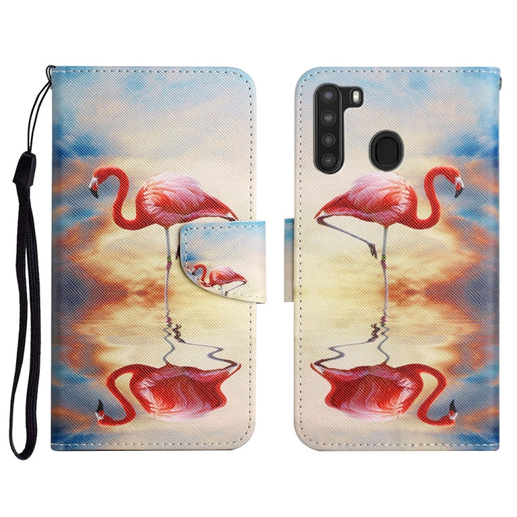 Custodia in pelle flip orizzontale con motivo dipinto con supporto, slot per schede e portafoglio, For Samsung Galaxy A21