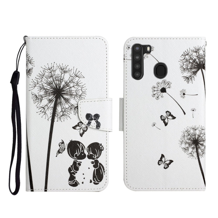 Custodia in pelle flip orizzontale con motivo dipinto con supporto, slot per schede e portafoglio, For Samsung Galaxy A21