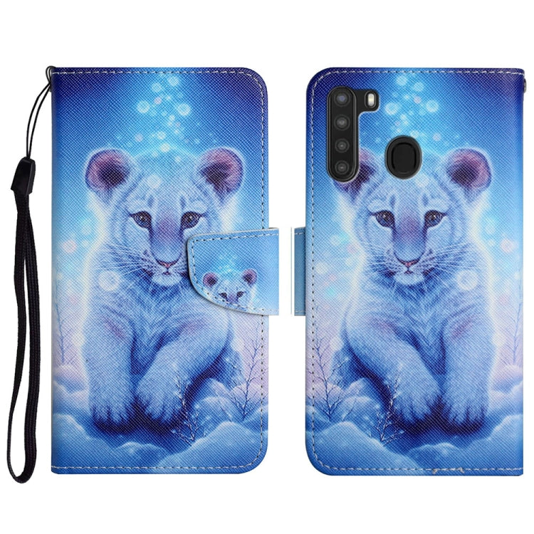 Custodia in pelle flip orizzontale con motivo dipinto con supporto, slot per schede e portafoglio, For Samsung Galaxy A21