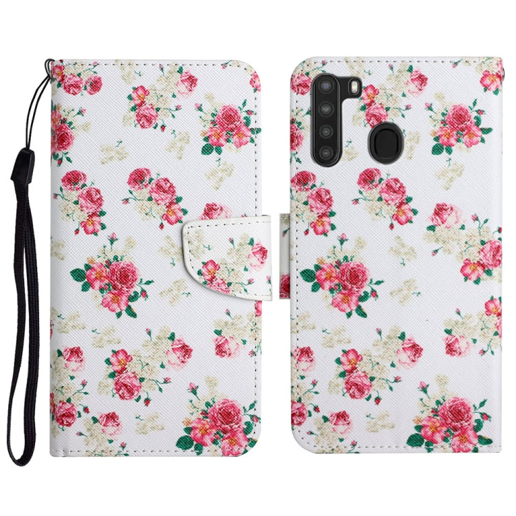 Custodia in pelle flip orizzontale con motivo dipinto con supporto, slot per schede e portafoglio, For Samsung Galaxy A21