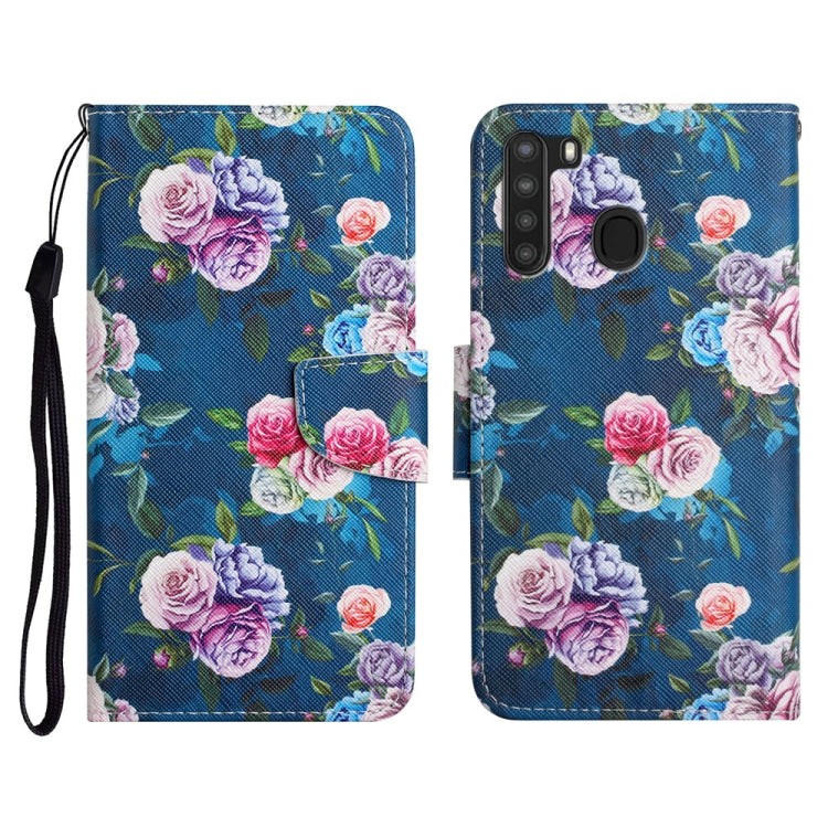 Custodia in pelle flip orizzontale con motivo dipinto con supporto, slot per schede e portafoglio, For Samsung Galaxy A21