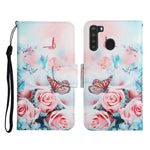 Custodia in pelle flip orizzontale con motivo dipinto con supporto, slot per schede e portafoglio, For Samsung Galaxy A21