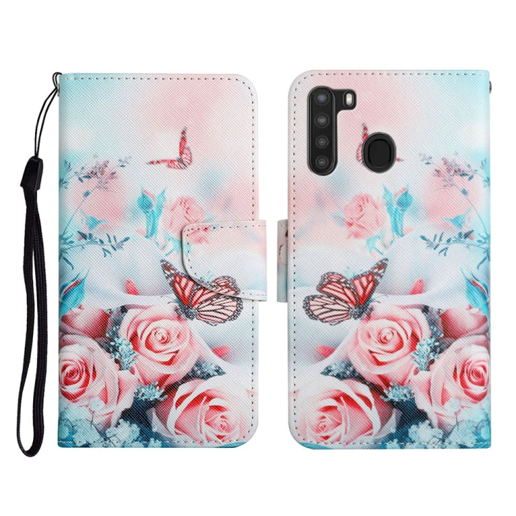 Custodia in pelle flip orizzontale con motivo dipinto con supporto, slot per schede e portafoglio, For Samsung Galaxy A21