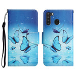 Custodia in pelle flip orizzontale con motivo dipinto con supporto, slot per schede e portafoglio, For Samsung Galaxy A21