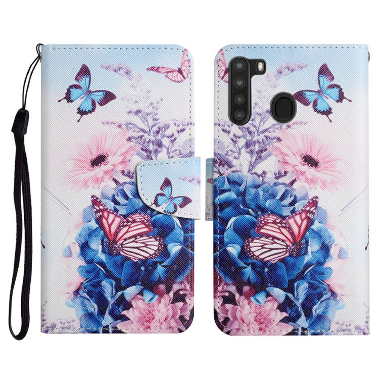 Custodia in pelle flip orizzontale con motivo dipinto con supporto, slot per schede e portafoglio, For Samsung Galaxy A21