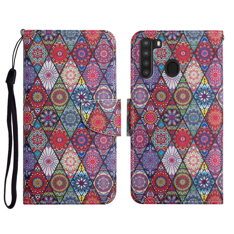 Custodia in pelle flip orizzontale con motivo dipinto con supporto, slot per schede e portafoglio, For Samsung Galaxy A21