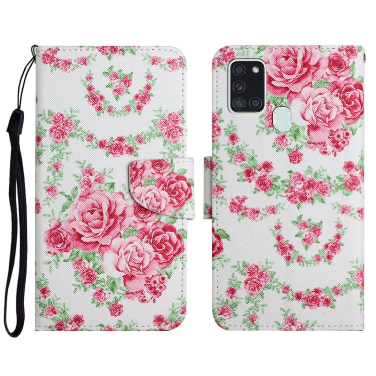 Custodia in pelle flip orizzontale con motivo dipinto con supporto, slot per schede e portafoglio, For Samsung Galaxy A21s