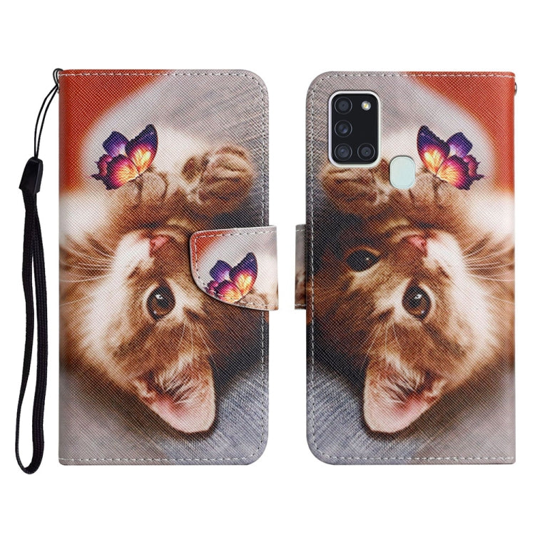 Custodia in pelle flip orizzontale con motivo dipinto con supporto, slot per schede e portafoglio, For Samsung Galaxy A21s