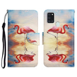 Custodia in pelle flip orizzontale con motivo dipinto con supporto, slot per schede e portafoglio, For Samsung Galaxy A21s