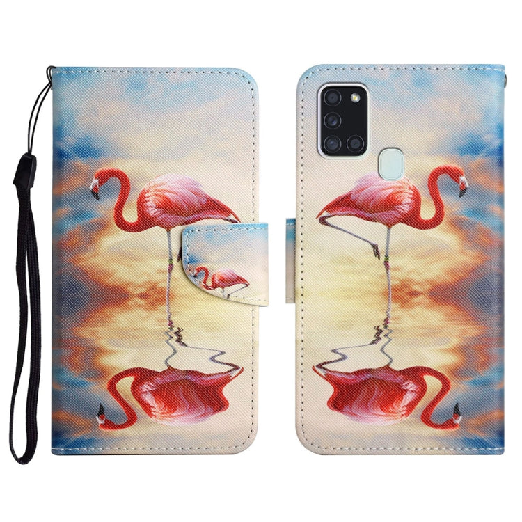 Custodia in pelle flip orizzontale con motivo dipinto con supporto, slot per schede e portafoglio, For Samsung Galaxy A21s