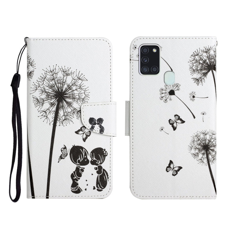Custodia in pelle flip orizzontale con motivo dipinto con supporto, slot per schede e portafoglio, For Samsung Galaxy A21s