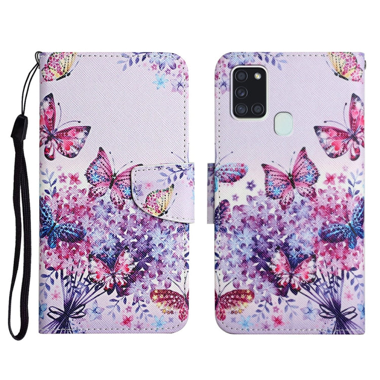 Custodia in pelle flip orizzontale con motivo dipinto con supporto, slot per schede e portafoglio, For Samsung Galaxy A21s