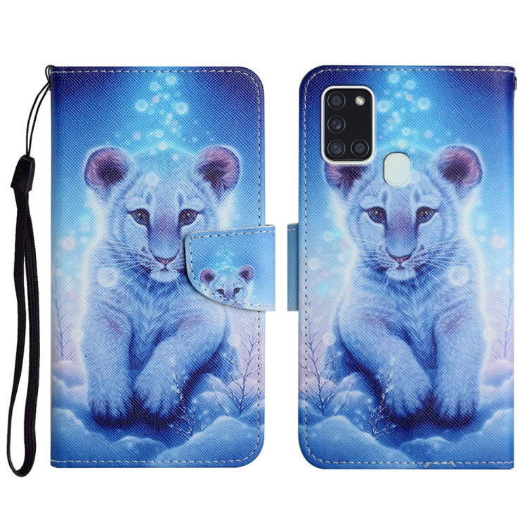 Custodia in pelle flip orizzontale con motivo dipinto con supporto, slot per schede e portafoglio, For Samsung Galaxy A21s