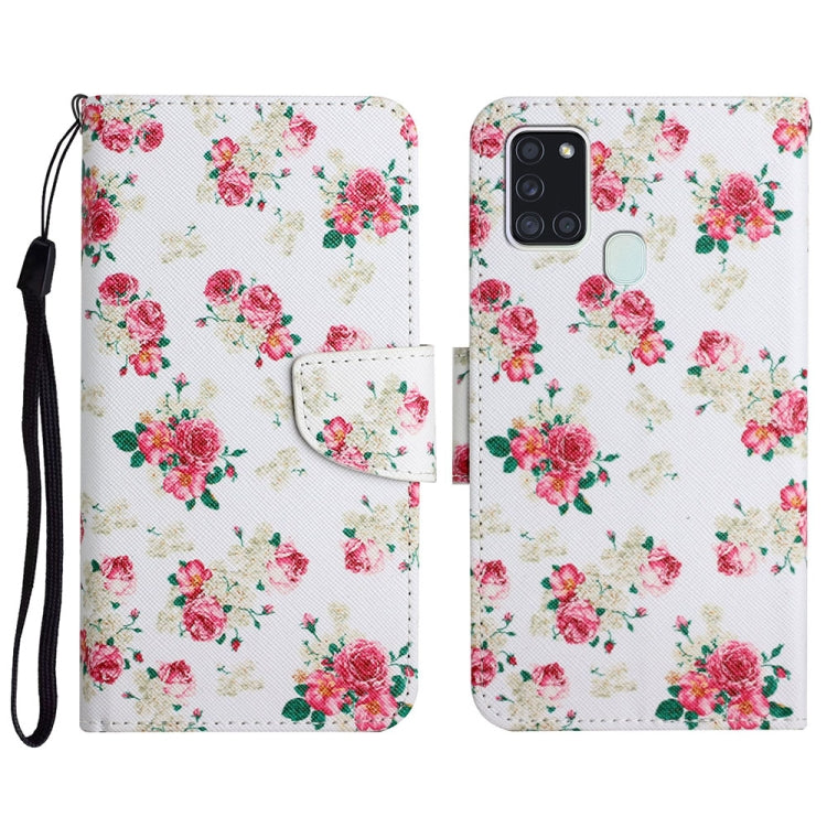 Custodia in pelle flip orizzontale con motivo dipinto con supporto, slot per schede e portafoglio, For Samsung Galaxy A21s