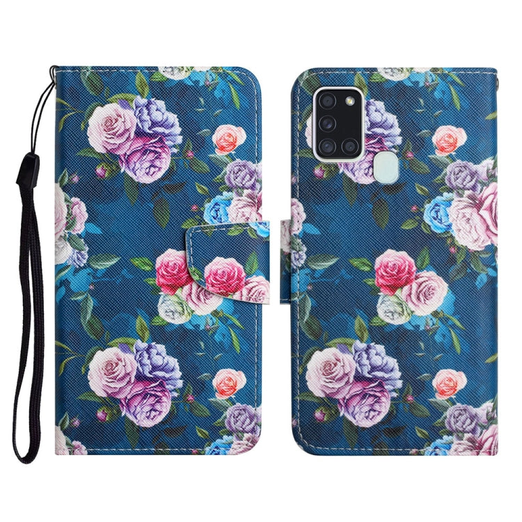 Custodia in pelle flip orizzontale con motivo dipinto con supporto, slot per schede e portafoglio, For Samsung Galaxy A21s