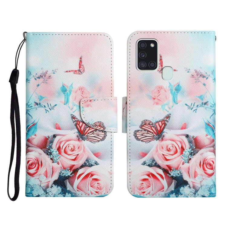 Custodia in pelle flip orizzontale con motivo dipinto con supporto, slot per schede e portafoglio, For Samsung Galaxy A21s