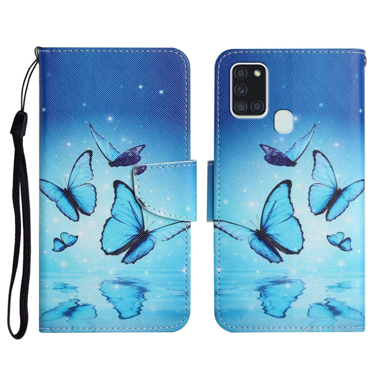 Custodia in pelle flip orizzontale con motivo dipinto con supporto, slot per schede e portafoglio, For Samsung Galaxy A21s