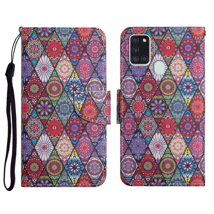 Custodia in pelle flip orizzontale con motivo dipinto con supporto, slot per schede e portafoglio, For Samsung Galaxy A21s