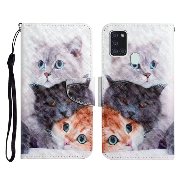 Custodia in pelle flip orizzontale con motivo dipinto con supporto, slot per schede e portafoglio, For Samsung Galaxy A21s