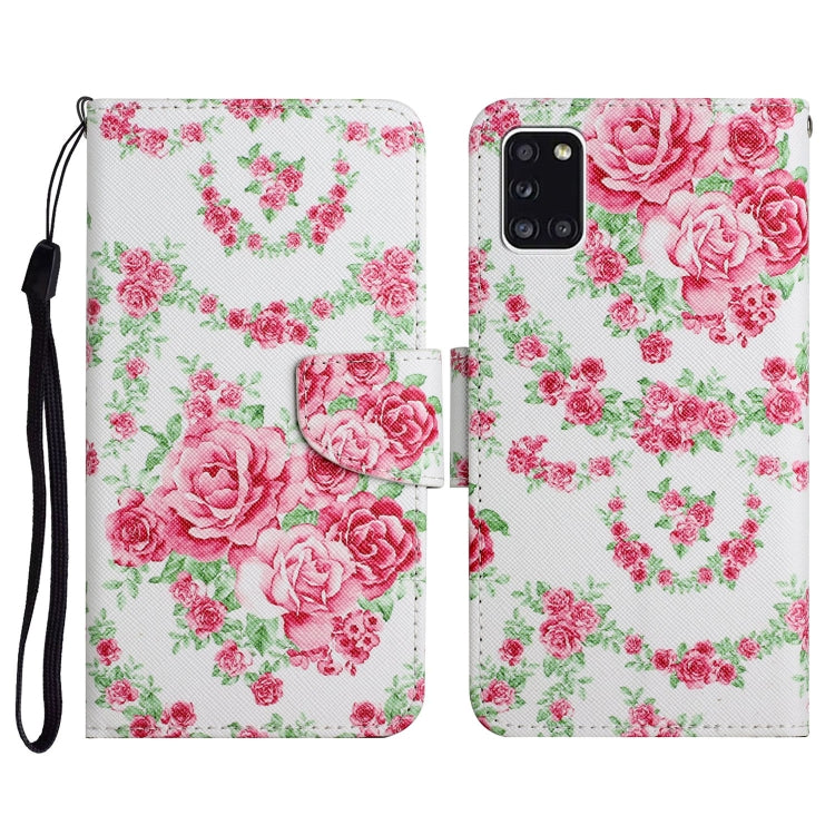 Custodia in pelle flip orizzontale con motivo dipinto con supporto, slot per schede e portafoglio, For Samsung Galaxy A31
