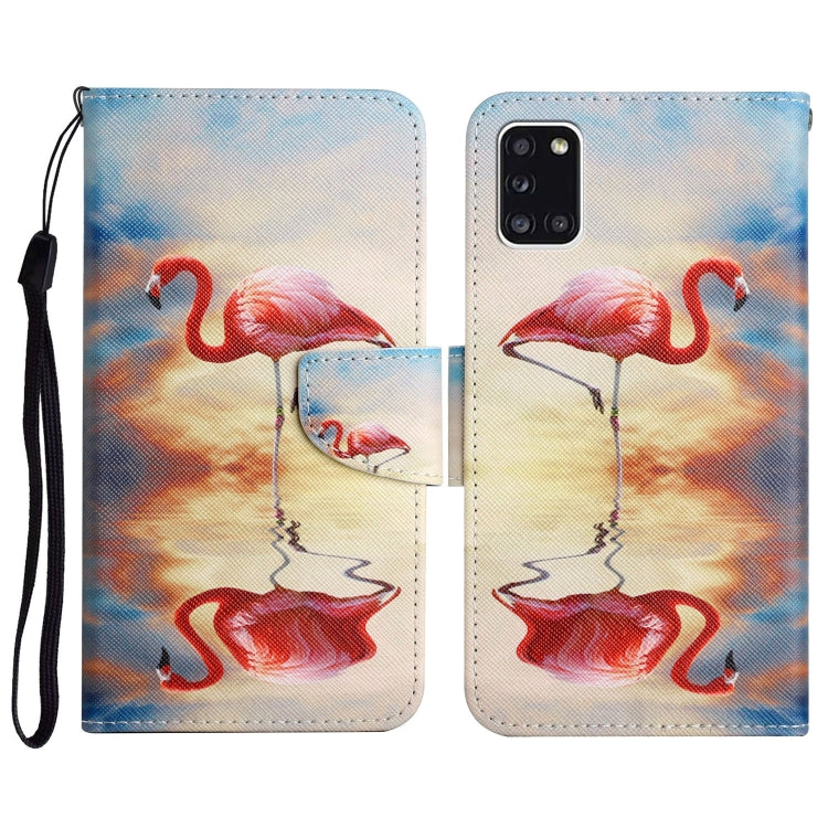 Custodia in pelle flip orizzontale con motivo dipinto con supporto, slot per schede e portafoglio, For Samsung Galaxy A31