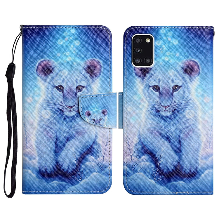 Custodia in pelle flip orizzontale con motivo dipinto con supporto, slot per schede e portafoglio, For Samsung Galaxy A31