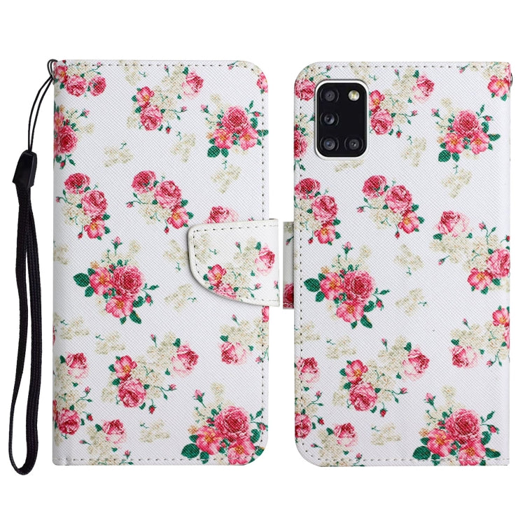 Custodia in pelle flip orizzontale con motivo dipinto con supporto, slot per schede e portafoglio, For Samsung Galaxy A31