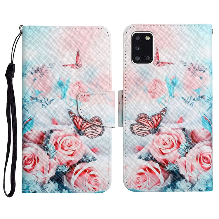 Custodia in pelle flip orizzontale con motivo dipinto con supporto, slot per schede e portafoglio, For Samsung Galaxy A31