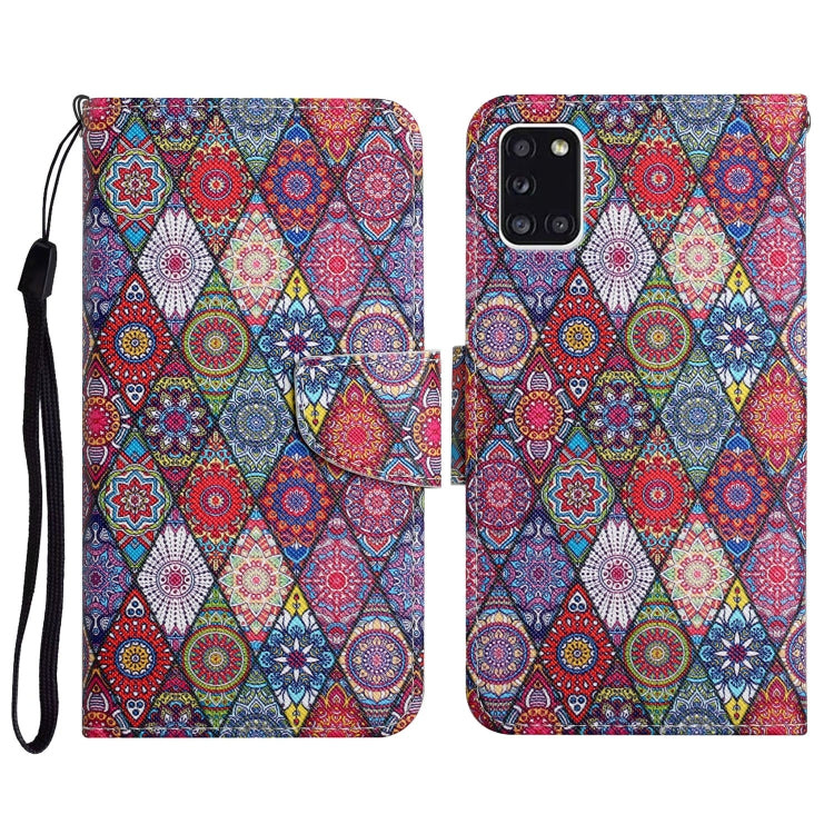Custodia in pelle flip orizzontale con motivo dipinto con supporto, slot per schede e portafoglio, For Samsung Galaxy A31