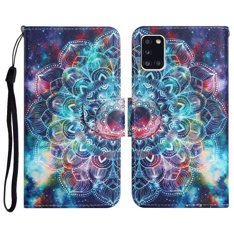 Custodia in pelle flip orizzontale con motivo dipinto con supporto, slot per schede e portafoglio, For Samsung Galaxy A31