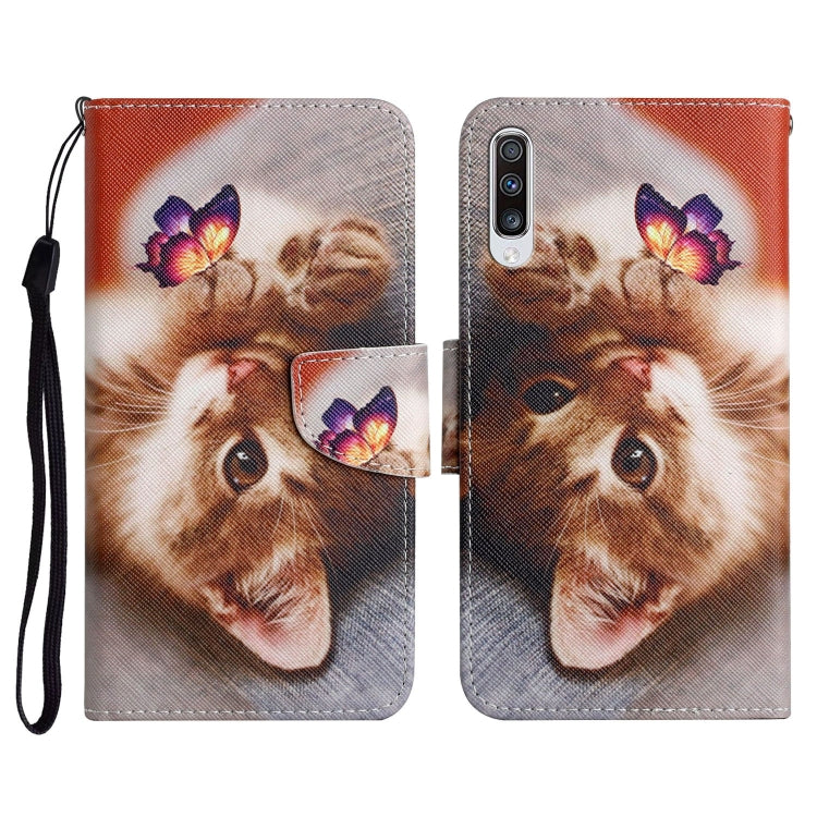 Custodia in pelle flip orizzontale con motivo dipinto con supporto, slot per schede e portafoglio, For Samsung Galaxy A50