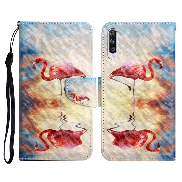 Custodia in pelle flip orizzontale con motivo dipinto con supporto, slot per schede e portafoglio, For Samsung Galaxy A50