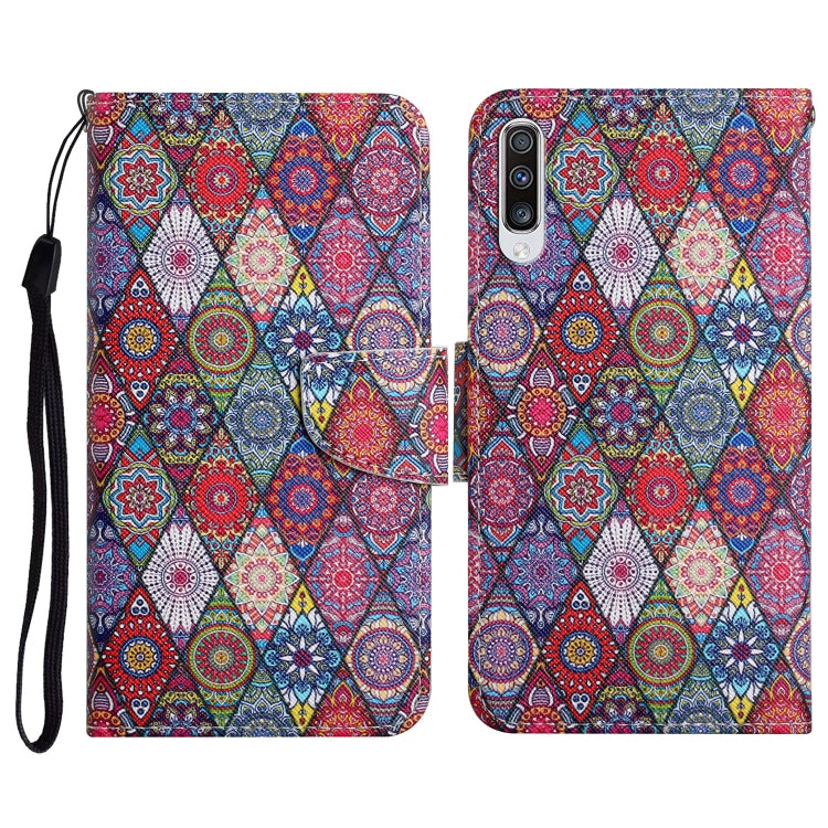 Custodia in pelle flip orizzontale con motivo dipinto con supporto, slot per schede e portafoglio, For Samsung Galaxy A50