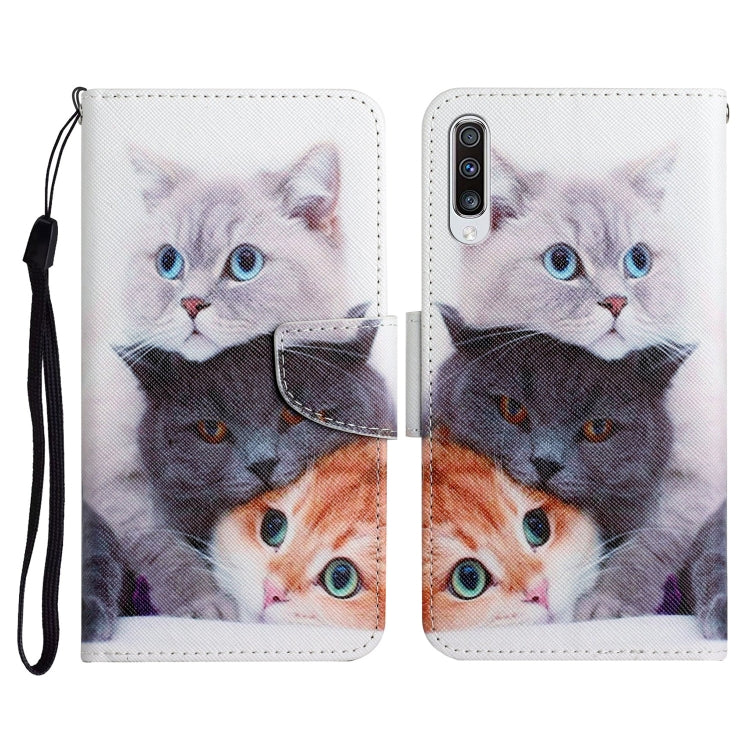 Custodia in pelle flip orizzontale con motivo dipinto con supporto, slot per schede e portafoglio, For Samsung Galaxy A50