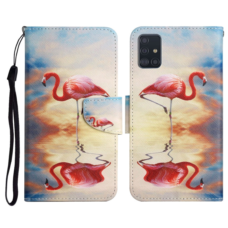 Custodia in pelle flip orizzontale con motivo dipinto con supporto, slot per schede e portafoglio, For Samsung Galaxy A51