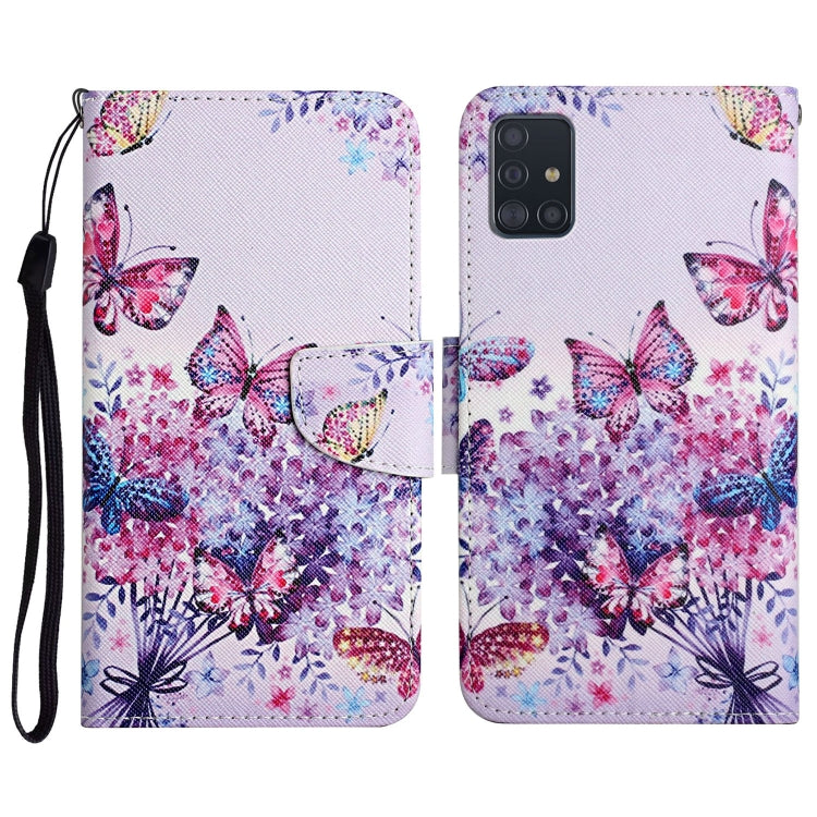 Custodia in pelle flip orizzontale con motivo dipinto con supporto, slot per schede e portafoglio, For Samsung Galaxy A51