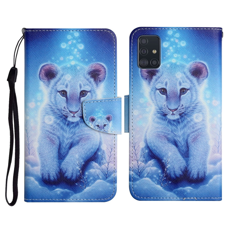 Custodia in pelle flip orizzontale con motivo dipinto con supporto, slot per schede e portafoglio, For Samsung Galaxy A51