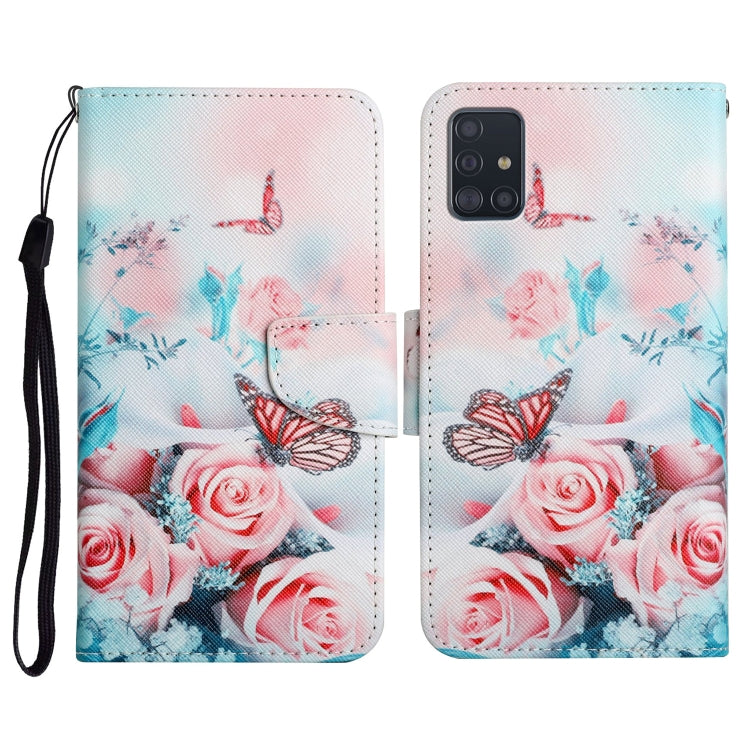 Custodia in pelle flip orizzontale con motivo dipinto con supporto, slot per schede e portafoglio, For Samsung Galaxy A51