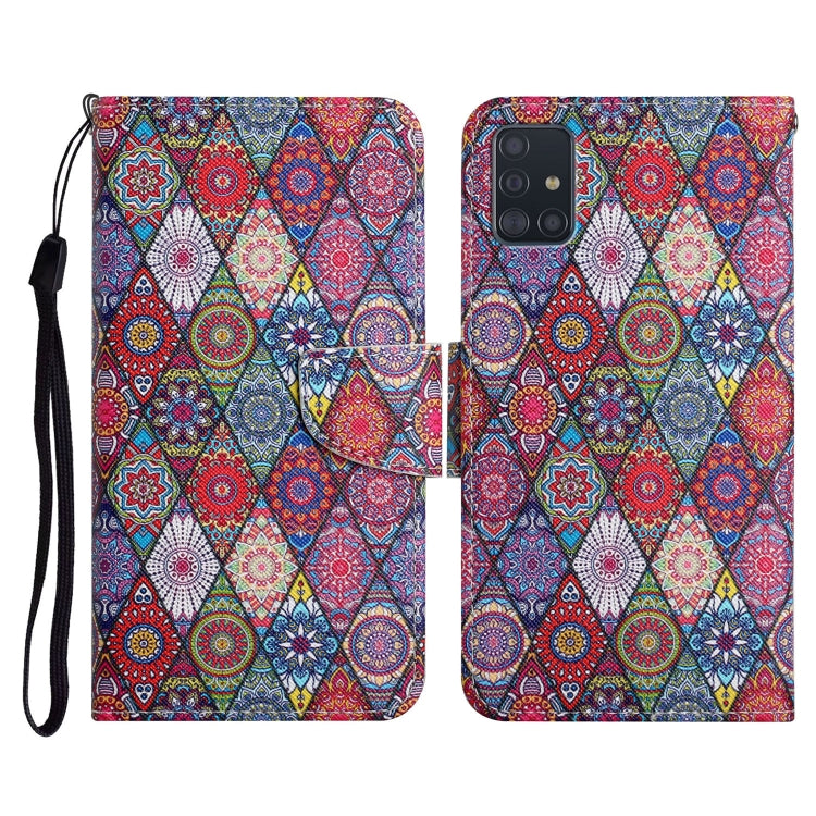 Custodia in pelle flip orizzontale con motivo dipinto con supporto, slot per schede e portafoglio, For Samsung Galaxy A51