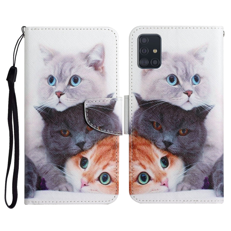 Custodia in pelle flip orizzontale con motivo dipinto con supporto, slot per schede e portafoglio, For Samsung Galaxy A51